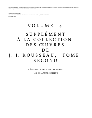 Couverture de Rousseau - Oeuvres 14 - Supplément 2 (rousseauonline)